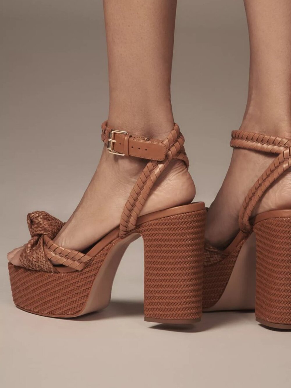 Schutz Khari Chunky Platform Sandals Size 6.5 Brown Woven Block Heel NEW - Picture 5 of 16